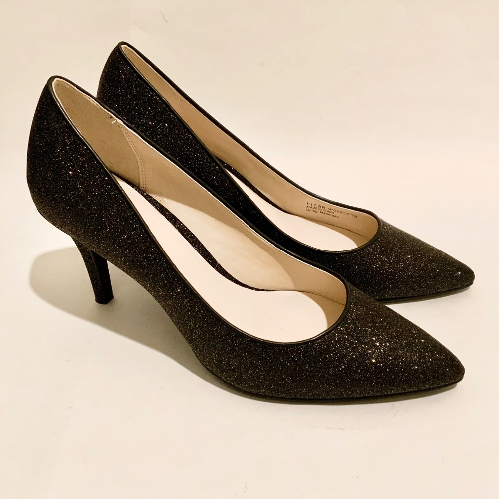 Cole Haan Juliana Pump 75 Black Glitter Leather Evening Dress Shoes Heels 7 M - Picture 9 of 12